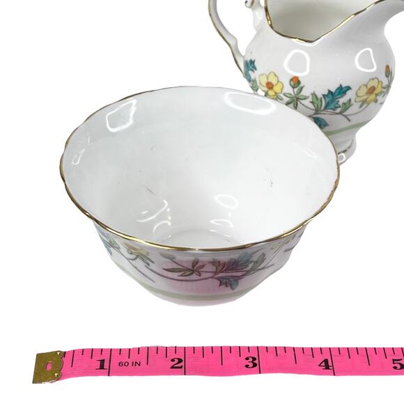 Tuscan Bone China Creamer & Sugar Bowl Set Floral Yellow Green Cream Pitcher - Picture 6 of 7